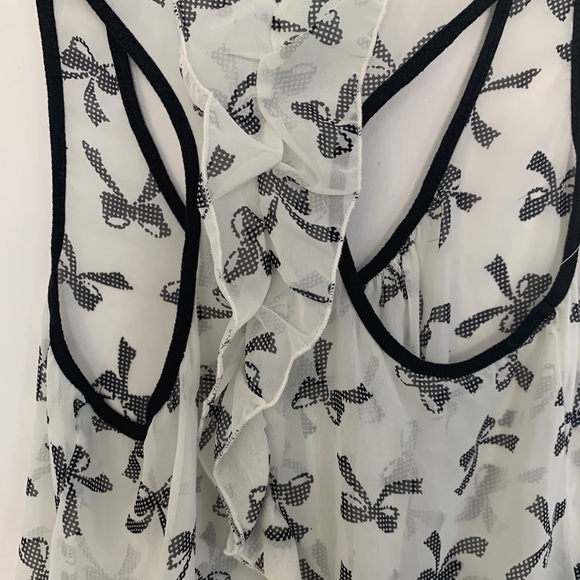 White Chiffon Racerback Polka Dot Bows Tank Top - Picture 8 of 9